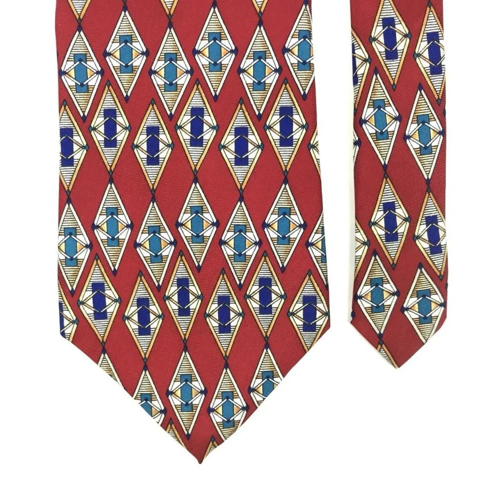 Christian Dior Men's Traditional Red Blue White Argyle‎ Geometric Silk Neck Tie